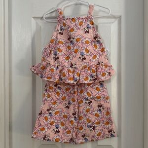 Disney Baby Girl Minnie Matching Set Top with Ruffles and Wide Leg Capri Pants